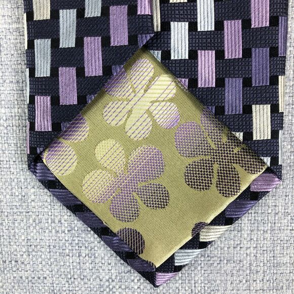 Roberto Villini Couture 100% Silk Tie Purple Pink Geometric Squares Necktie - Picture 6 of 7